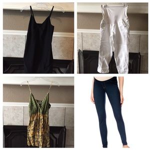 jeggings, green top, black tank,white Capri jeans