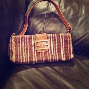 Retro brown and copper clutch bag
