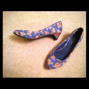 Pink and blue kitten heel