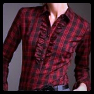 Talbots Red Ruffle Shirt, Size Large