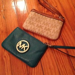 Michael Kors blue and taupe wristlets