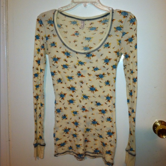 SOLD Free People Waffel Floral Thermal Long Sleeve - Picture 1 of 3