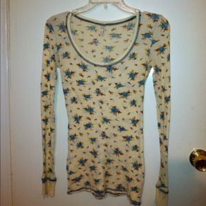 SOLD Free People Waffel Floral Thermal Long Sleeve