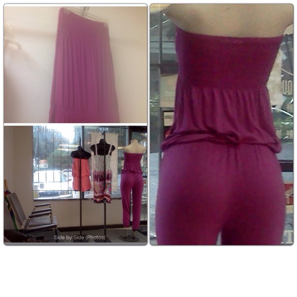 purple an black jumpsuit