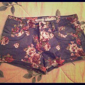 Floral denim shorts