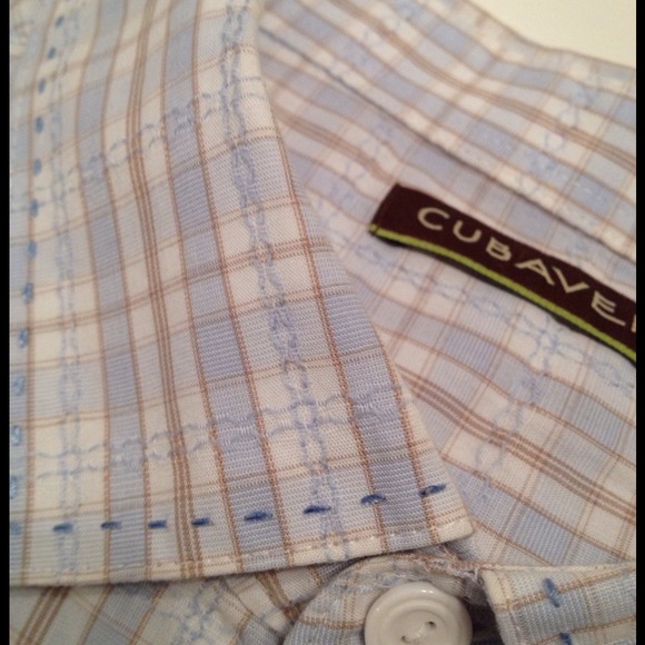 Cubavera Men's Shirt Blue Brown Plaid