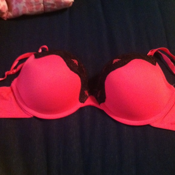 Sexy pink with black lace push up bra