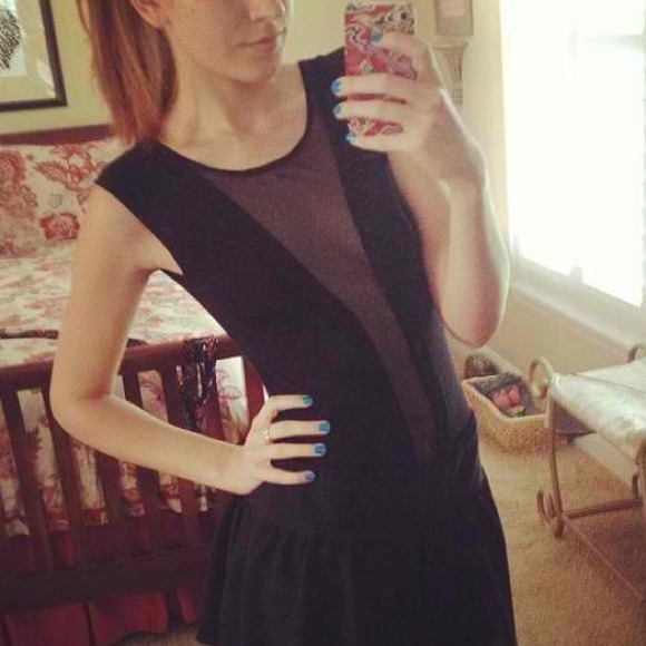 Black mesh body suit leotard