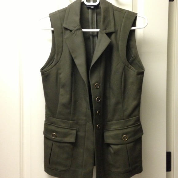 Saks Fifth Avenue Jackets & Blazers - Army Green Structured Vest/arrow necklace