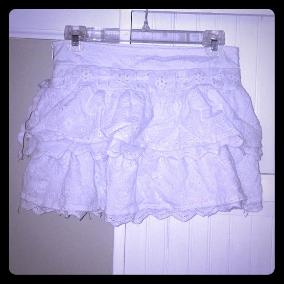 White ruffle mini skirt