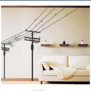 (20x28) Electrical wires and bird wall decal.
