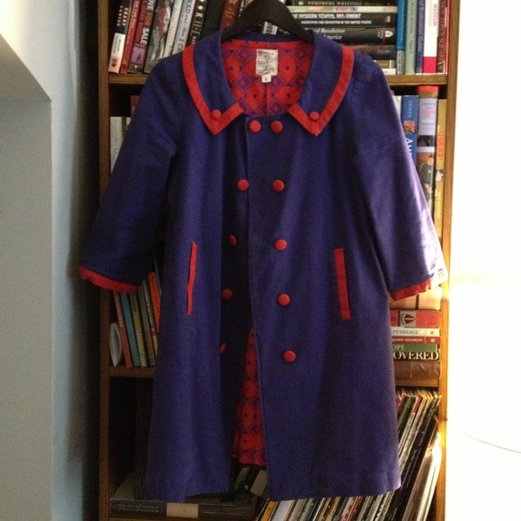 RESERVED Modcloth Red and Navy Trench Style Coat