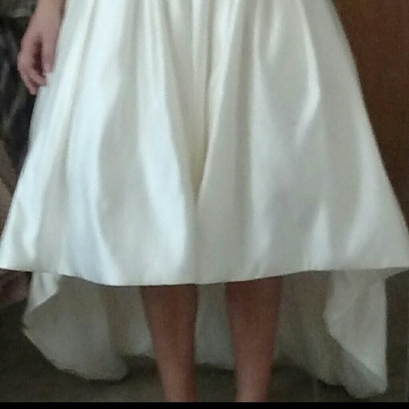 High-Low Off the Shoulder Satin Wedding Gown - Picture 3 of 4