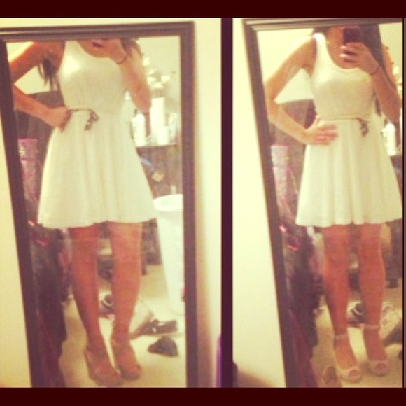 Sold***Express White/Creme Lace Skater Dress