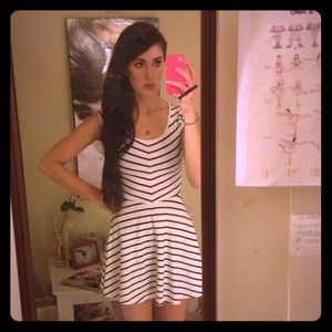 White & black striped skater dress