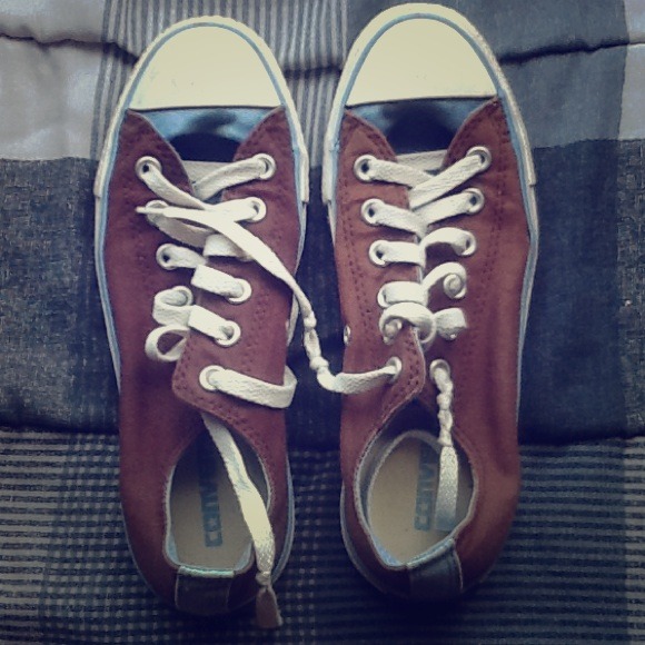 Brown and blue converse
