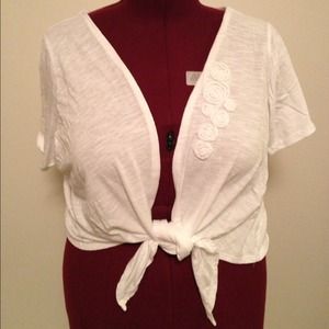 White burnout tie-front shrug with swirl detail