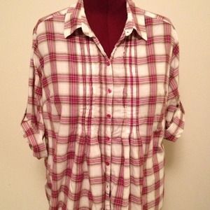 4X Deep pink plaid button up