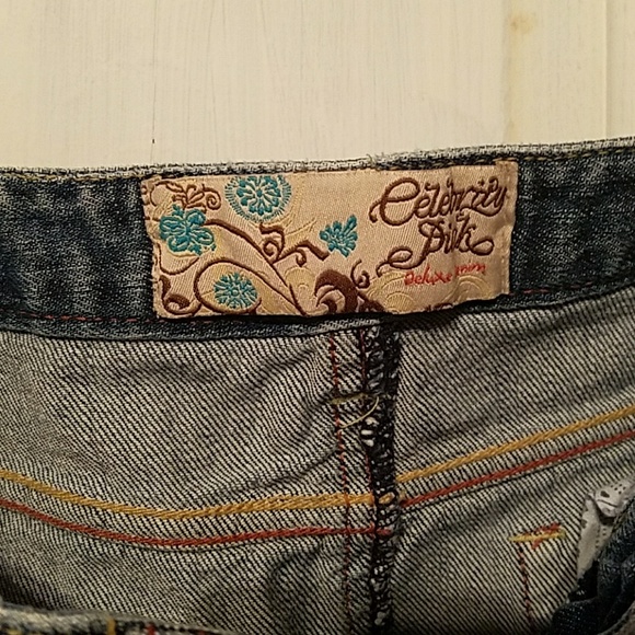 A1) Cleberty Pink Denim Skirt Jean Short Sz 5 Mini - Picture 4 of 6