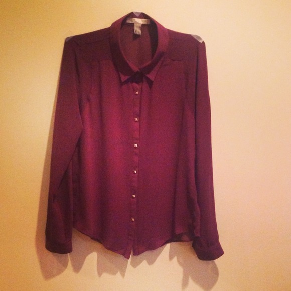 dark plum colored long sleeve chiffon blouse