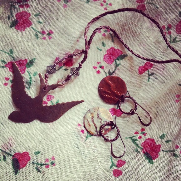 Hand crafted charm and earrings.