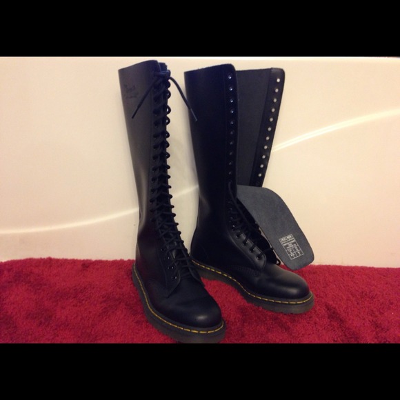 Dr. Martens Boots - Dr. Martens Tall Black Leather Combat Boots