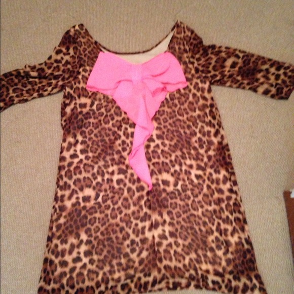 Leopard / pink bow dress