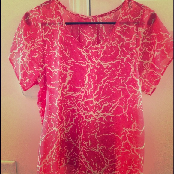 Coral print sheer blouse
