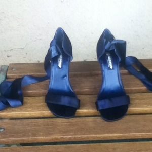 Navy blue open toe heels