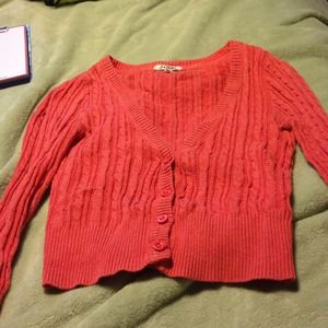 Coral 3/4 Inch-Sleeved Cropped Cardigan