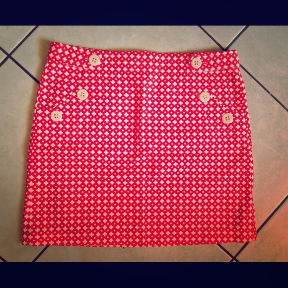 🆕J.Crew Cream Cross & Dots Button Red Mod Skirt