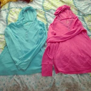 Blue and pink flannel jam tops