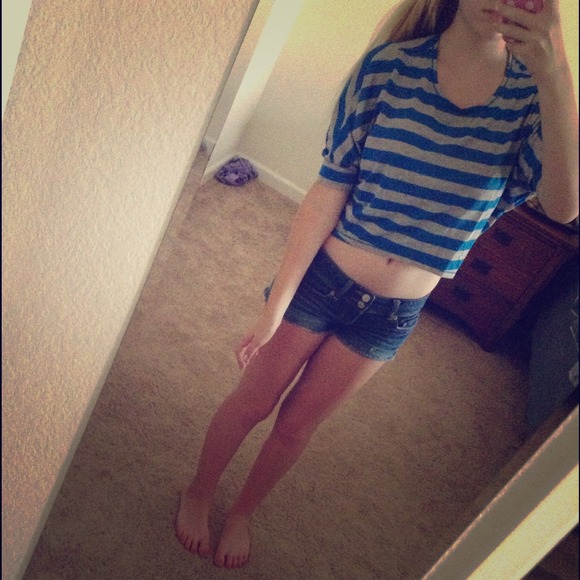 Blue striped crop top