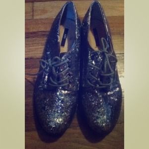 silver sparkly oxfords