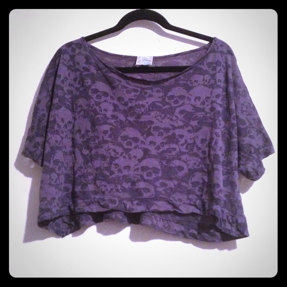 ❗Sale❗Sheer Grey Cropped Skulls Top