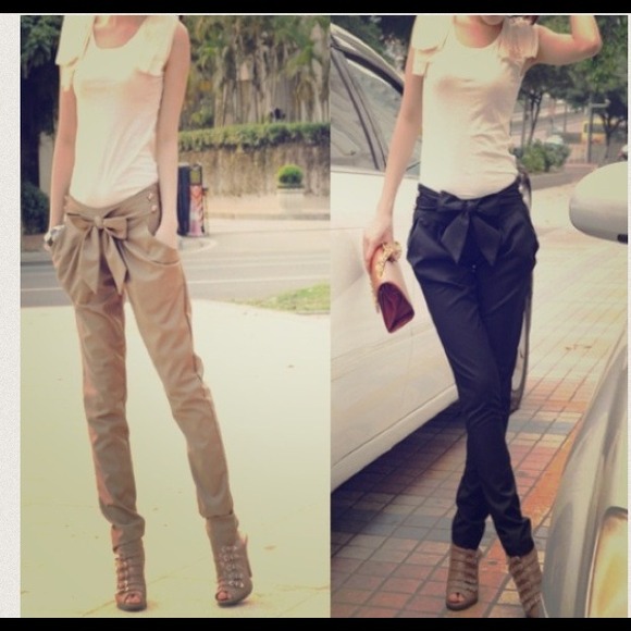 Black bow front pants