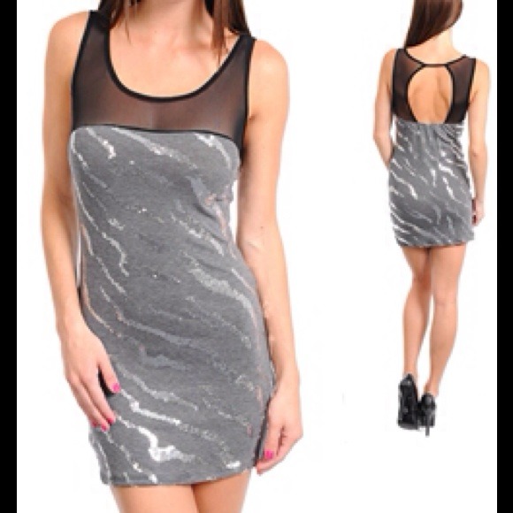 Grey and black with sequíns FASHION DRESS