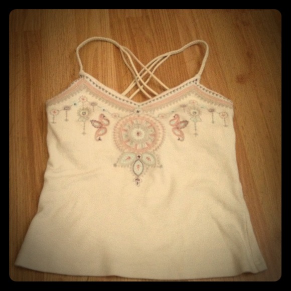 Sold! cute embroidered criss cross back tank!