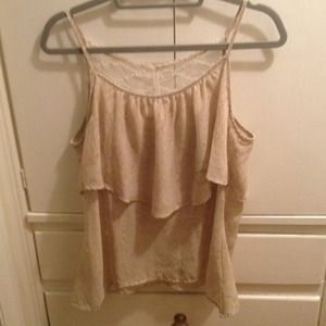 Ruffled white and beige spaghetti strap tank