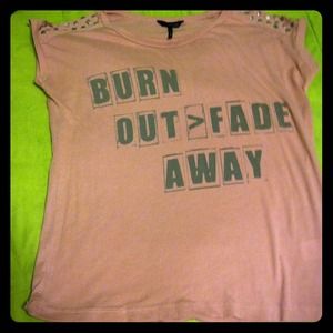 Pink "Burn out > Fade Away" shirt w/ stud shoulder