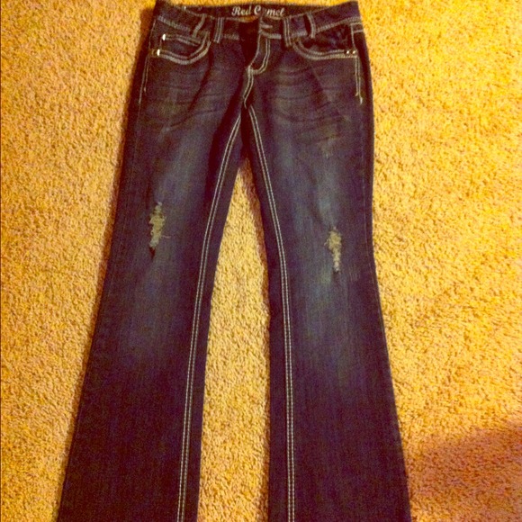 New red camel boot cut jeans