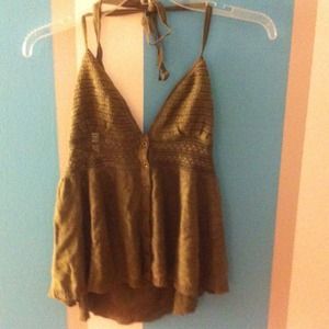 Halter knit moss green top