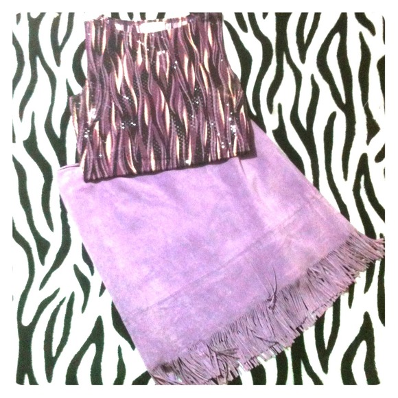 Unique Lavender Suede Fringe Knee Length Skirt