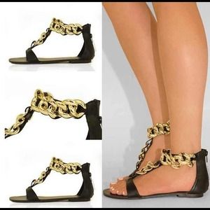 Black & gold chain sandals