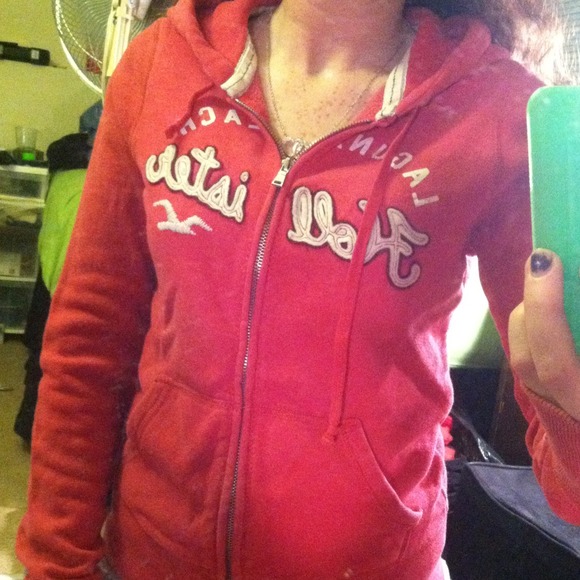 Red/Pink zip up Hollister hoodie! 💗 - Picture 2 of 3