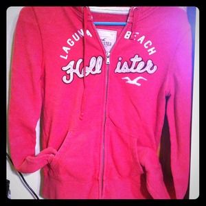 Red/Pink zip up Hollister hoodie! 💗