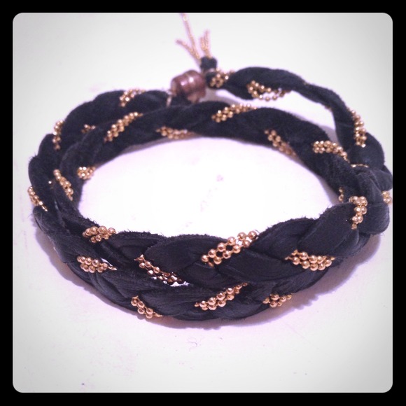 BLACK AND GOLD LEATHER WRAP BRACELET