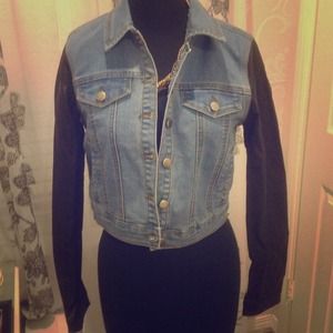 Forever 21 faux-leather sleeves denim jacket sz M