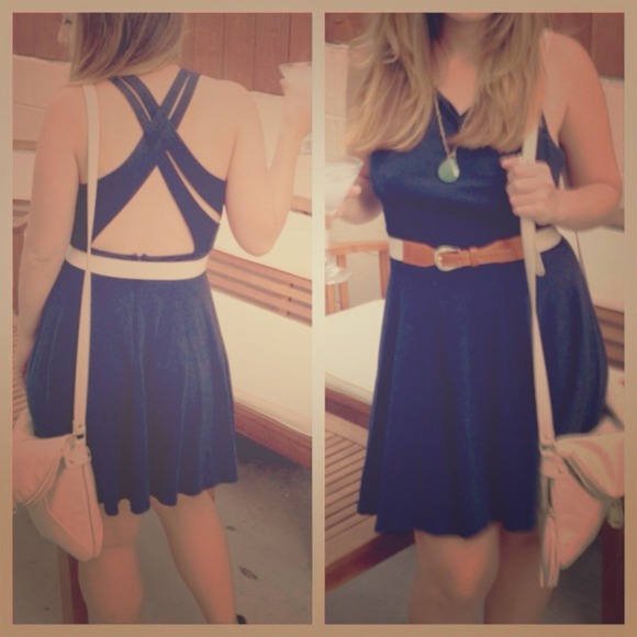 Dark blue skater dress with cut out back - Picture 1 of 3