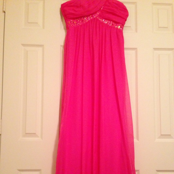 ABS by Allen Schwartz Carnation strapless gown